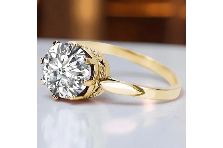 Anneau Style vintage Zircon Or jaune 14 carats vrc366y